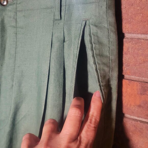 INDEX Linen Women's Wide Leg High-Waisted Pleated Sage Ankle Pant - Size 33/27 - Picture 5 of 15